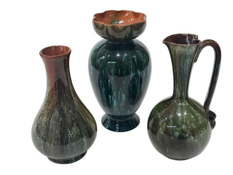 Linthorpe Pottery blue streak glaze vase, shape no 221, 18.5cm, together...