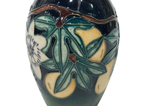 Moorcroft Pottery passion fruit vase, 13cm.