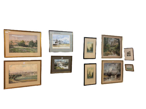 George Thompson, pair of oils on canvas and two watercolours, CB Core...