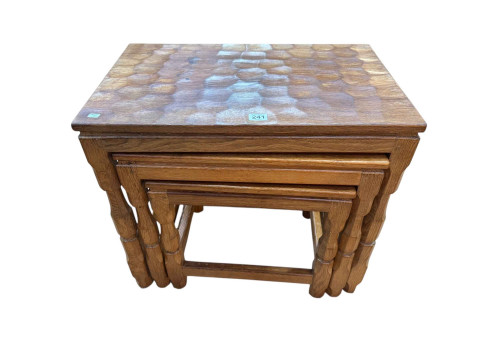 Sid Pollard oak nest of three tables each with rectangular tops in turned...