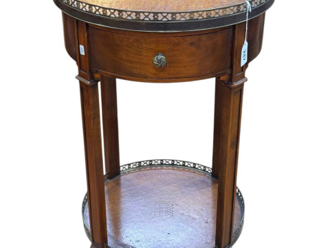 20th Century two tier French style circular side table with leather top...