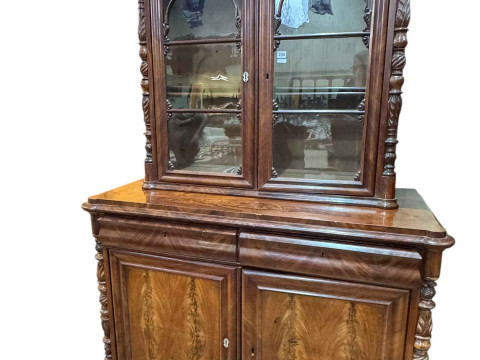 19th Century mahogany cabinet bookcase, the base having two frieze drawers...