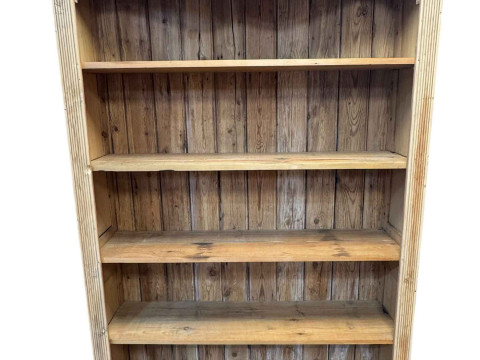 Large pine five height bookcase, 197cm by 135cm by 38.5cm.