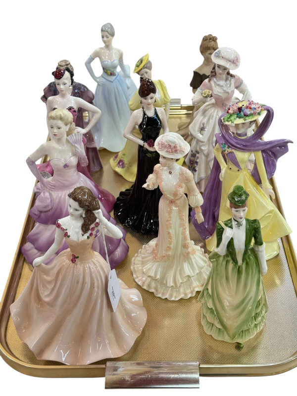 Collection of Coalport lady figurines including The Ascot Lady, The Flower Seller, Ladies of Fashion, etc.