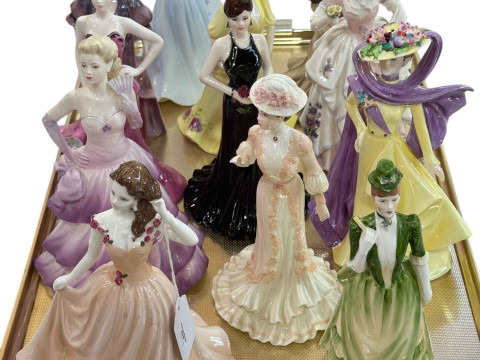 Collection of Coalport lady figurines including The Ascot Lady, The Flower...