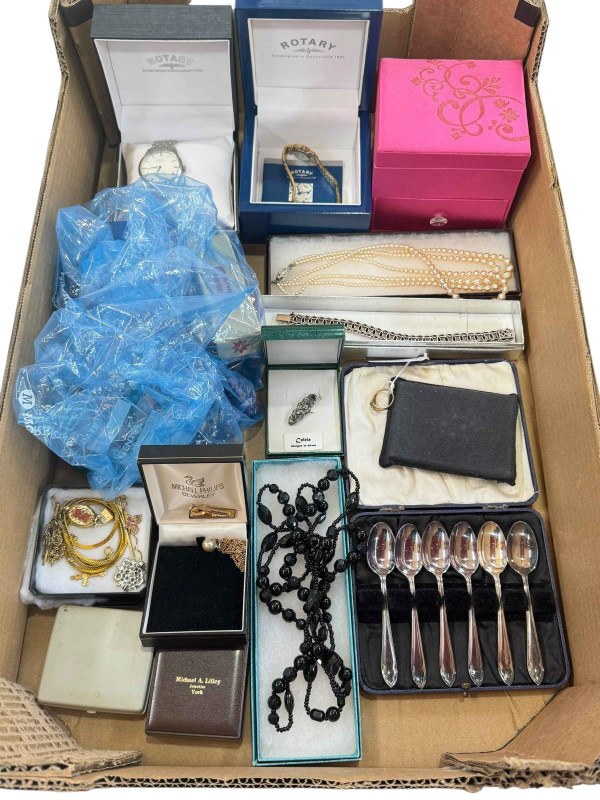 Collection of costume jewellery, etc, including 9 carat gold ring.