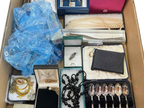 Collection of costume jewellery, etc, including 9 carat gold ring.