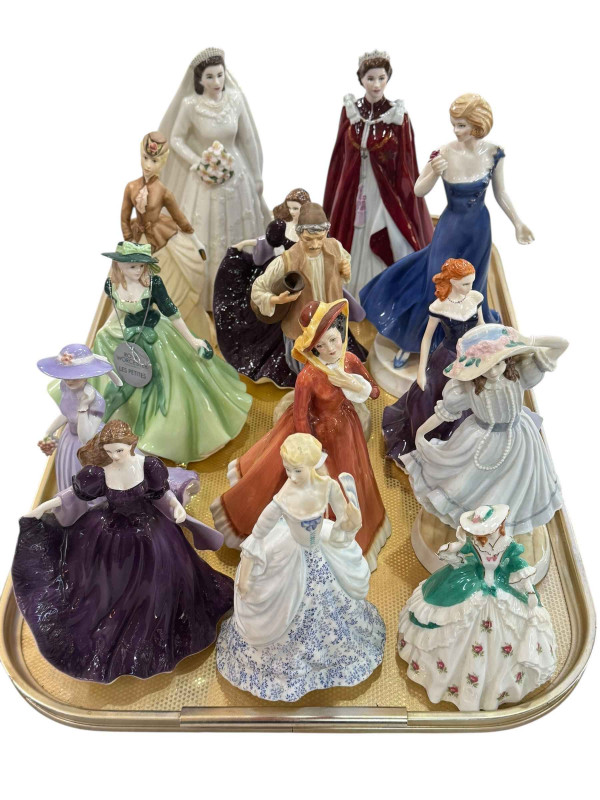 Collection of lady figurines including Royal Worcester, Royal Doulton, etc.