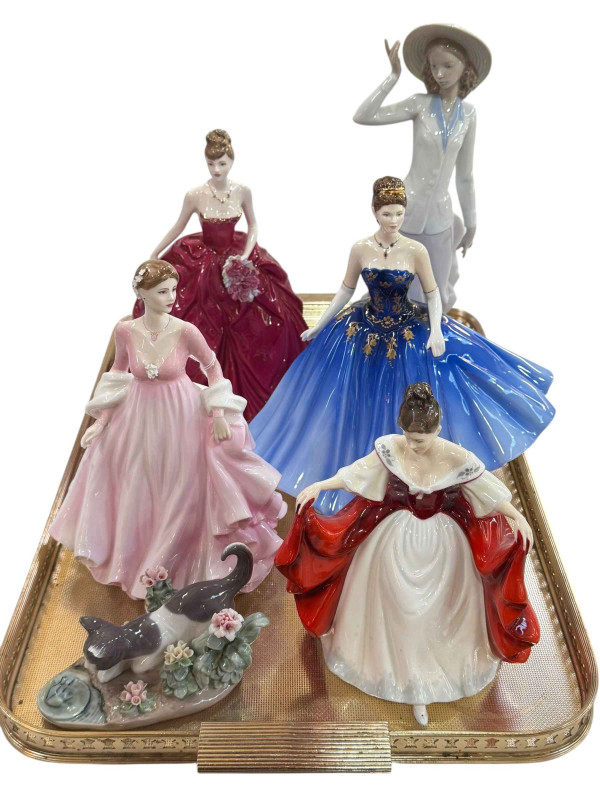 Coalport and Royal Doulton lady figures, Lladro 1442 and 5682, etc.