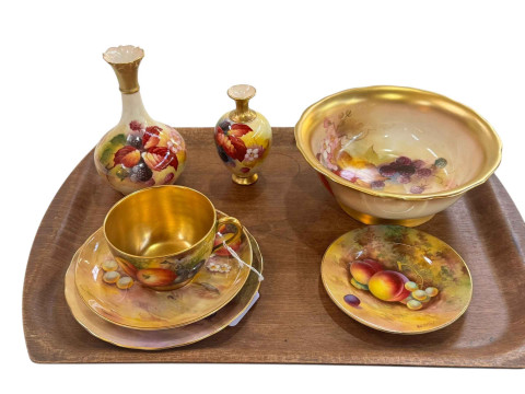 Collection of Royal Worcester fruit and foliage, signed by Moseley, Ayrton,...