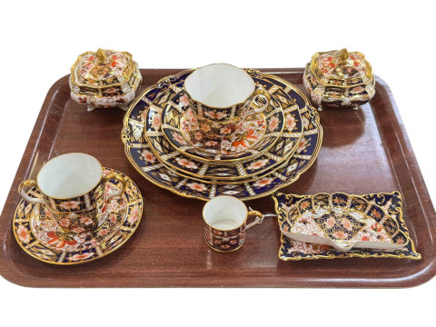 Collection of Royal Crown Derby 2451 pattern including lidded pots, cups...