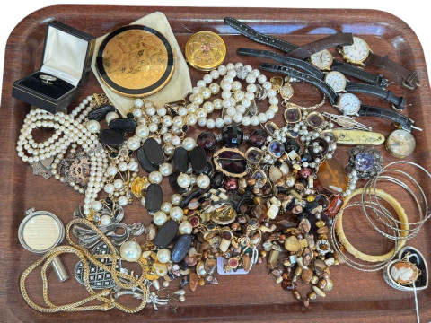 Collection of costume jewellery, etc, including 9 carat gold cameo and...