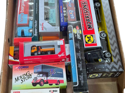 Five boxes of diecast models including Corgi trams, buses, Weetabix Special Edition, Matchbox, etc. thumbnail