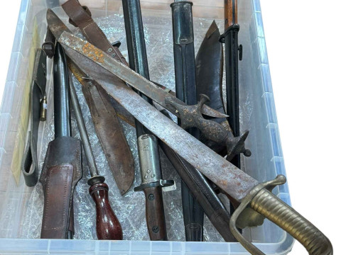 1907 Wilkinson sword, kukri knives, steel, dagger and bayonet, etc.