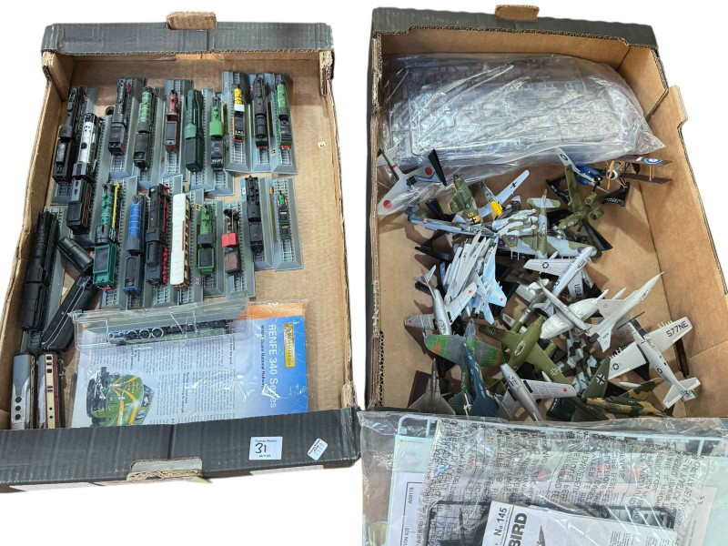 Diecast aeroplanes, railway models, HMS Victory by Heller, etc.