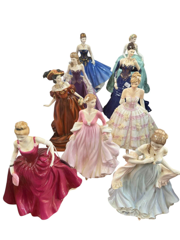 Collection of lady figurines including Royal Worcester, Royal Doulton, etc.
