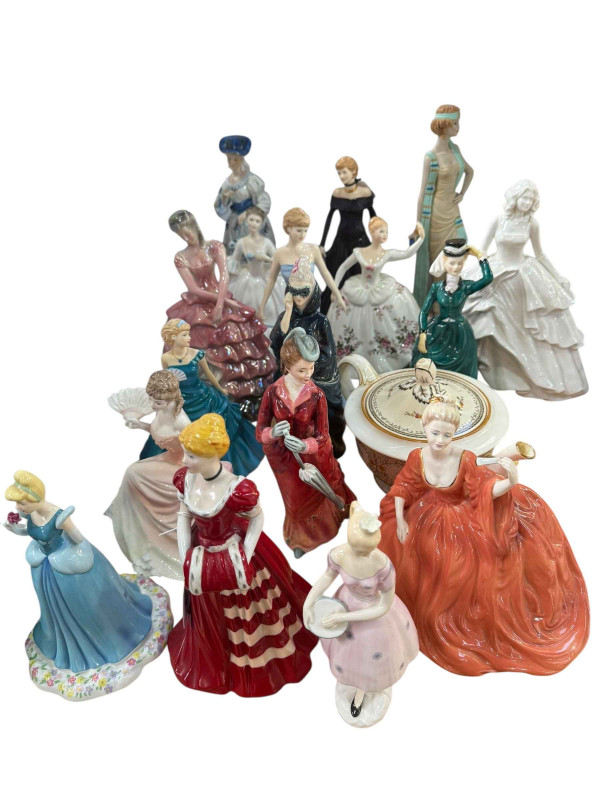 Collection of lady figurines including Royal Doulton Disney, Coalport, etc.