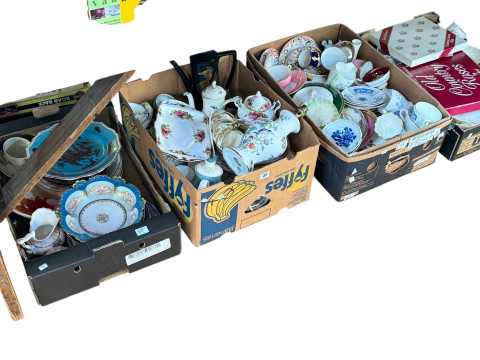Four boxes of decorative porcelain including Coalport Revelry, Old Country...