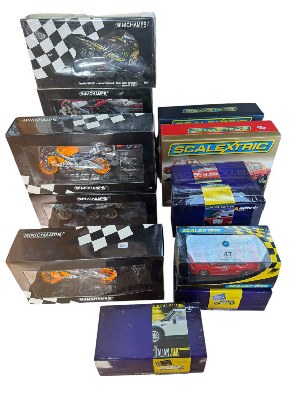 Collection of six Minichamps Motorcycles, Scalextric limited edition diecast boxed vehicles, etc.
