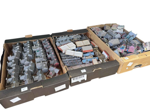 Five boxes of train track buildings, card construction kits and materials, etc. thumbnail