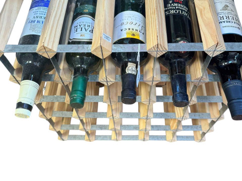 Wine rack housing five bottles of spirits including Sherry and Port.