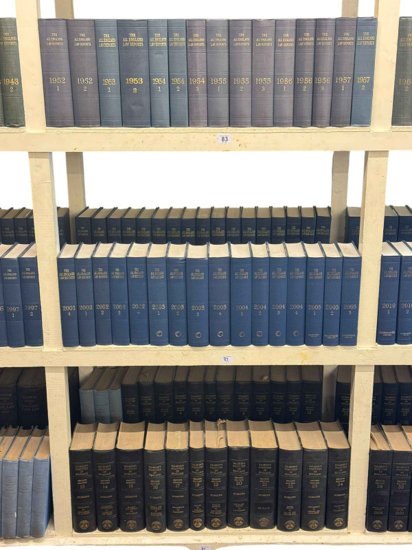 Vast collection of law books dating circa 1900 to 2014 including Family Law Reports, The All England Law Reports, Mew's Digest, etc.