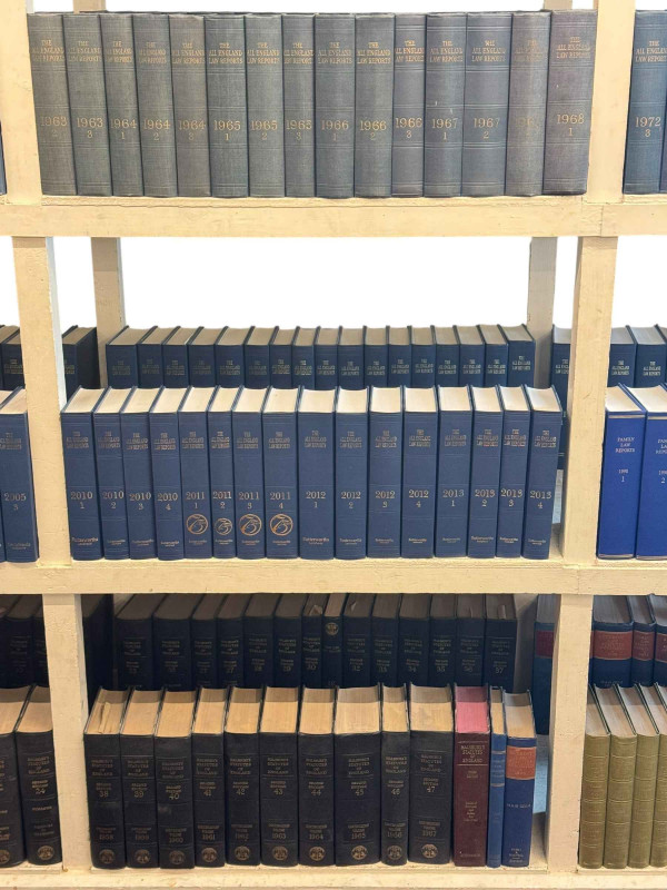 Vast collection of law books dating circa 1900 to 2014 including Family Law Reports, The All England Law Reports, Mew's Digest, etc.