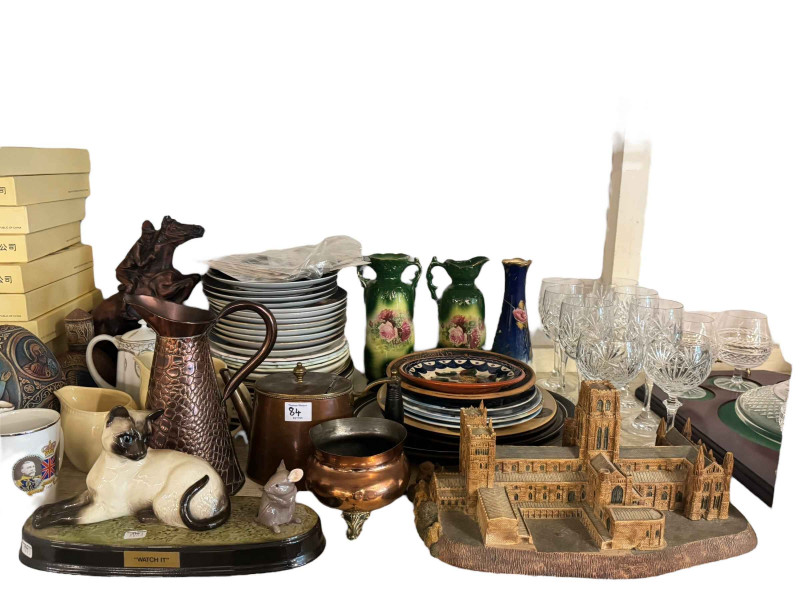 Collection of collectors plates, cut glass, Beswick, part teawares, etc.