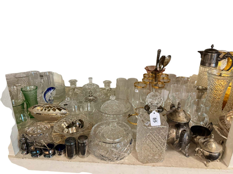 Large collection of glasswares, collectors plates, books, metalwares, etc.