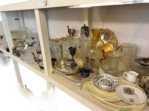 Large collection of glasswares, collectors plates, books, metalwares,...