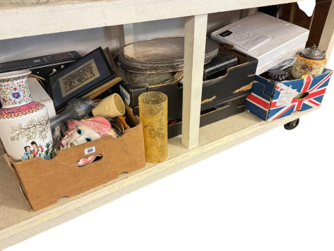 Art Folio folders with artwork, decorative pottery, wooden wares, nest...