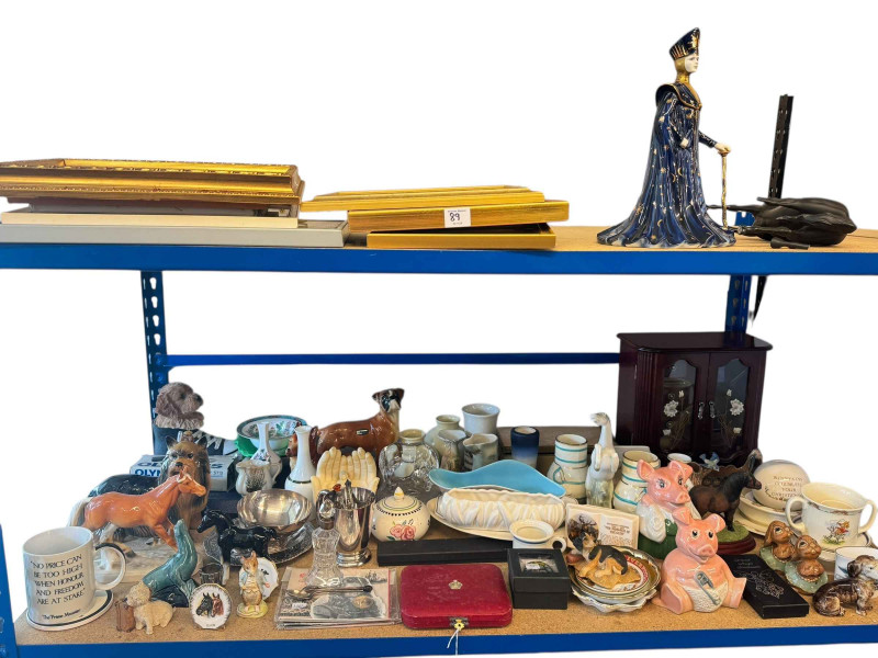 Costume jewellery, paintings, prints, Natwest Pigs, Bunnykins, Pendelfin, coin packs, souvenir spoons, etc.