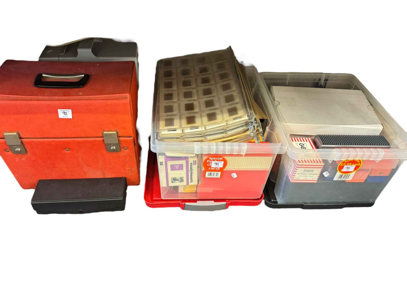 Collection of binoculars, metalwares, 8mm slides, precious stone eggs, etc.