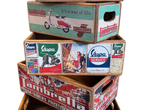 Five novelty graduated advert boxes.