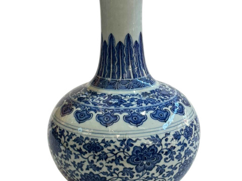 Large Chinese blue and white Ming style bottle vase decorated with mixed...