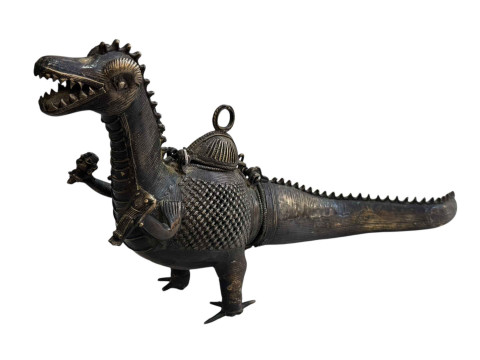 Antique pierced bronze incense burner in the form of a mythical dragon...