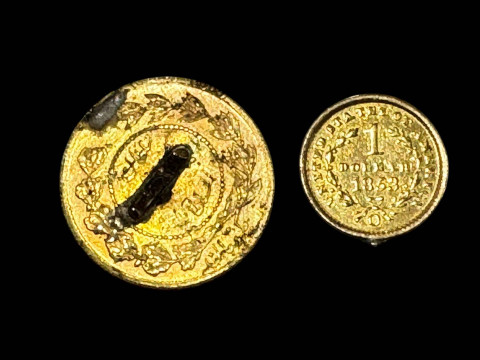 1853 One Dollar gold coin and Iranian coin.