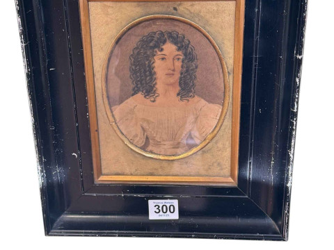 Victorian watercolour Portrait of a Lady in a White Dress, framed, 30.5cm...