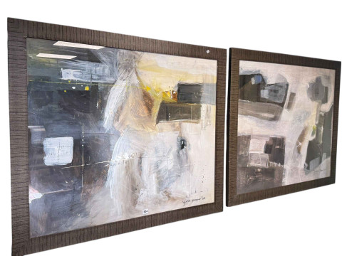 James Seow, pair contemporary abstract oil paintings, signed and dated...