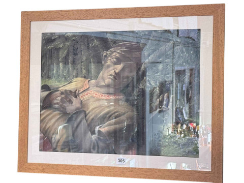 Gulliver Asleep in the Woods, mixed media, unsigned, 40cm by 55cm, framed.