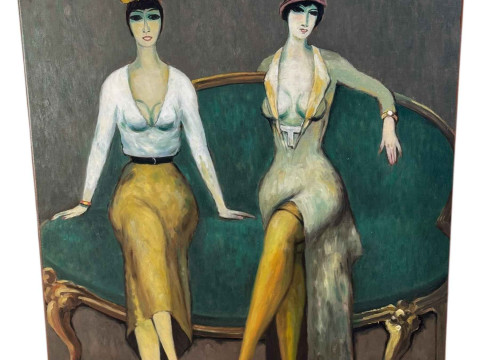Elmyr De Hory (1906-1976), After Van Dongen, Two Ladies Seated, oil on...