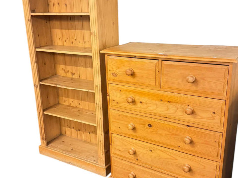 Pine chest of two short above four long drawers, 199cm by 91.5cm by 44.5cm,...