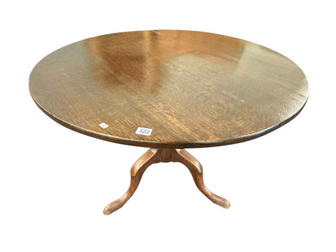 Georgian oak tilt top tripod table, 92cm diameter.