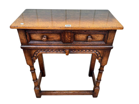 Titchmarsh & Goodwin carved oak single drawer side table, 71cm by 61cm...