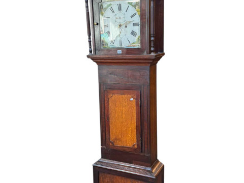 Antique oak, mahogany and line inlaid eight day longcase clock having...