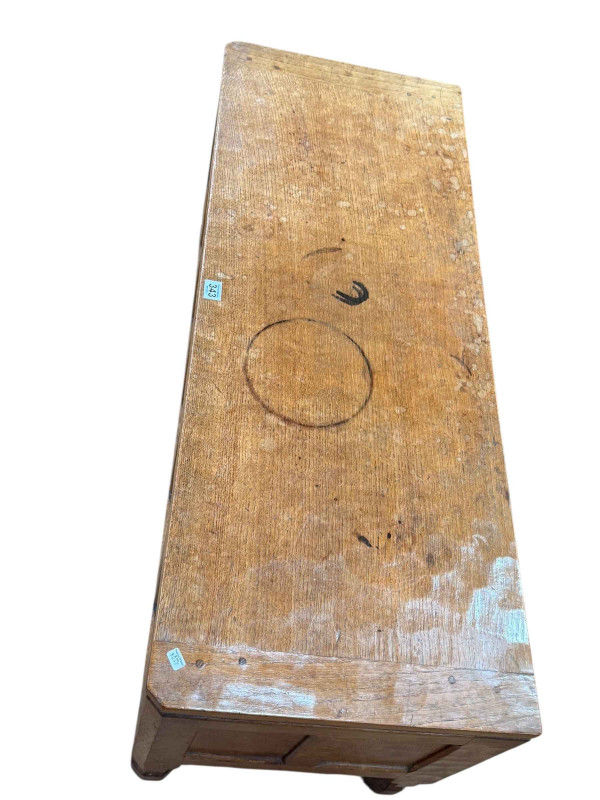 Robert Thompson of Kilburn 'Mouseman' adzed oak and panelled blanket box, 47cm by 105.5cm by 40cm.