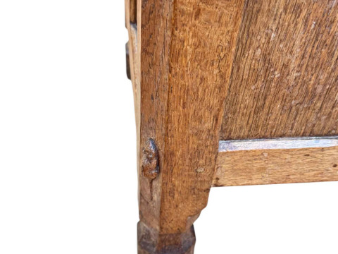Robert Thompson of Kilburn 'Mouseman' adzed oak and panelled blanket box, 47cm by 105.5cm by 40cm. thumbnail