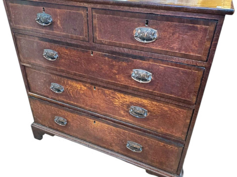 Victorian oak and mahogany crossbanded chest of two short above three...