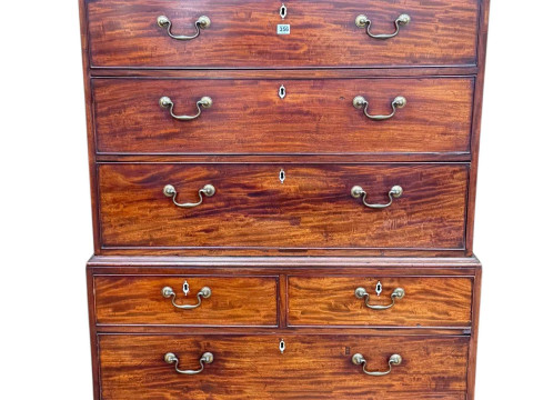 George III mahogany chest on chest having dentil cornice above two short...
