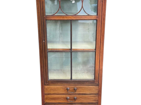 Edwardian mahogany and line inlaid combination china music cabinet having...